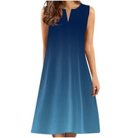 Žene V-izrez gradijentne haljine tunike bez rukava plus veličina majica haljine za žene plave s