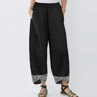 Xinqinghao Lounge Hlače Žene Elastične struke pamučne i posteljine hlače od pune boje labave pantalone