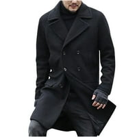 Muški jakne zima casual čvrsti kapljenje drže topli dvostruki vjetrovski kaput gležnja XL Black