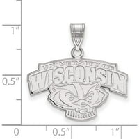 14k bijelo zlato 14kw Logoart Univerzitet Wisconsin Srednje privjesak Izrađen u Sjedinjenim Državama