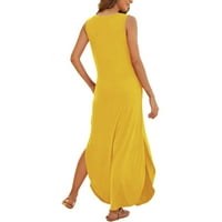 Iopqo casual haljine za žene za žene za žene za žene ženske casual ljetne haljine bez rukava labave haljine s džepovima Ženske haljine žuti s