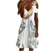 Ženske haljine modni kaiševi kratki rukav V vrat tiskani čipke Mid ljetne haljine za žene