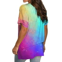 Ženska moda plus veličina gradijentna boja V-izrez kratki rukav majica na vrhu bluze visoke ženske majice