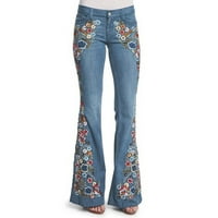 Ženska noga za nogu Ležerne prilike, Ležerne prilike, vintage veznim hlačama Etničko cvjetne zvonike dno jean džepovi pantalone