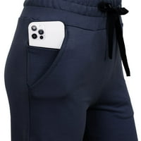Crna kapris za žene plus veličina sa džepovima casual pantalone za žene čvrste ravne vučne kaznene hlače