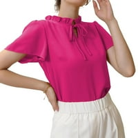 Ženske bluze Elegantni obični gornji kravatni izrez Frill kratki ružin ružičasti s