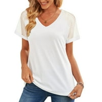 Žene vrhovi Ljetni casual kratki rukav V izrez Čvrsta majica čipkasti bluza plus veličine vrhova za