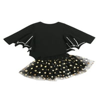 Novorođena novorođenčad 1. Halloween dugačka majica s dugim šišmišama Romper Sequin Tulle Tutu suknje princeza odjeća crna 12-mjeseci