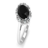 Vintage inspirirani prsten - laboratorija sa ovalnim oblikama uzgojen crnim dijamantnim prstenom sa