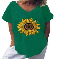 Plus size ženski suncokret V izrez Top majica kratkih rukava Ljetna labava bluza