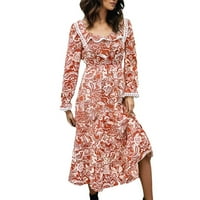 HFolob haljine za žene ženske suknje s dugim rukavima čipkaste patchwork kvadratne ovratnike cvjetna