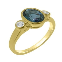Britanci napravio 9k žuto zlatni prsten s prirodnim London Blue Topaz & Diamond Womens Annivers Ring - Opcije veličine - Veličina 11.25
