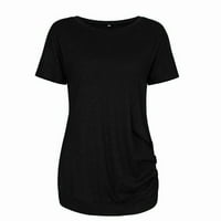 Outfmvch T majice za žene s kratkim rukavima labav gumb obrub na čvrstoj boji okrugla izrez Tunika majica Ženske vrhove crne boje
