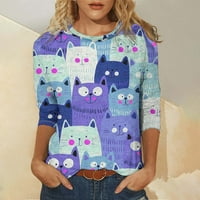 Ženska majica Casual Cat tiskani grafički grafički preveliki pulover Ležerne prilike labavih rukava