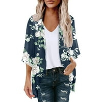 Kimonos Cardigan za ženske plus veličine Ležerne prilike ljetni šifon cvjetni print Puff rukav labav