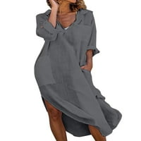 Sanviglor ženska košulja haljina spušta se spuštanje dugih rukava ljeto midi haljina seksi plaža tamno siva s