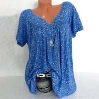 DRSSY vrhovi za žene Fit Plus size kratkih rukava V-izrez za bluzu za bluzu od pulover majica dame top plavi xl