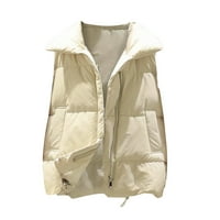Puntoco Womens zimski kaputi, ženski džepni prsluk kratka jakna zimska bez rukava na ovratniku sa zatvaračem