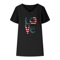 Dianli 4. srpnja Košulje V-izrez Tunika Kratki rukav Američka zastava Star Striped Print Ljetne majice Havajski casual modne labave majice Bluze Top crna S