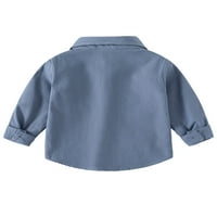 Glookwis Dječji gumb dolje majice Loose vrhovi ruljine rukave prednje džepove Bluza Obična rever ovratnik