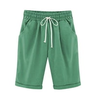 Tking Fashion ženske bermuda kratke hlače casual labavi solidni elastični džepovi za vuču Duksevi zeleni