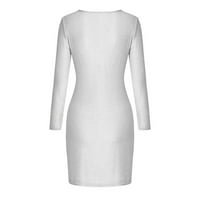 Žene oblače čišćenje Žene Soild trendovi V-izrez V-izrez Haljina dugih rukava haljina bijela l