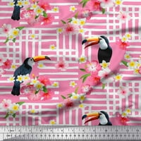 Soimoi ružičasta pamučna poplin tkanina cvjetna i toucan ptica otisak šivanja tkanine BTY wide
