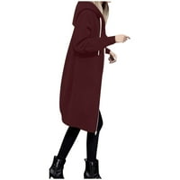 Ženska jesenska zima casual moda Solid Boja kapuljač dugi patentni džepni kaput dugački kaput m