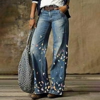 Prodaja Ženske ravnotežne pantalone za pravu noge Confy cvjetni print casual gumb Elastične radne pantalone