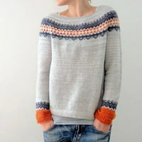 WHLBF Dukseri pulover za žene, žene okrugle vrata Boja koja odgovara labavoj pulover udobnom džemper