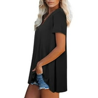 Čvrsta ženska boja V-izrez TOP T Flowy Majica s kratkim rukavima Casual Fashion Loose ženske majice