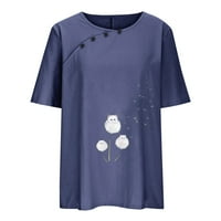 Chueoow ženske vrhove Ispis kratkog rukavskog gumba okruglo košulja sa čvrstom bluzom