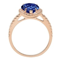 2.38ct kruška rez plavi simulirani tanzanite 14k Gold Gold Anniverment HALO prsten veličine 3,75