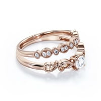 Art Nouvea Twisted 1. Carat Round Cut Diamond Moissite Angažman prsten, antikni dizajn Vjenčani prsten u srebru sa 18k ružičastog zlata, poklon za njen, mladenci, set za mladenki