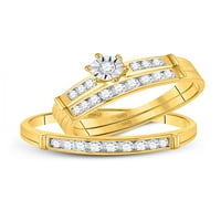 Dijamantna princeza 14kt Žuto zlato Njegova njegova okrugla Diamond Solitaire Usklađivanje vjenčanog