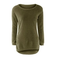 Ženski džemper casual dugih rukava okrugli zupčani džemperi mekana puna boja udobne džemper vojska Green_