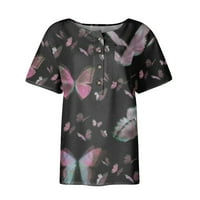 Košulje za žensku modnu ispisanog uzorka za tiskane uzorak dolje Džepne košulje kratkih rukava Pink