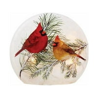Stony Creek - Crackled Glass - 7 okrugla osvijetljena vaza - božićni kardinali