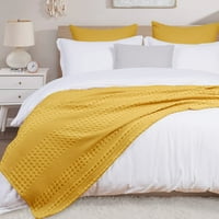 pamuk vafle tkanje pokrivač kraljevske veličine - oprana mekana prozračna pokrivačica - savršen topli teksturni pokrivač za kauč kauč na kauču - svjetlo kaki posteljina