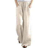 Pamučne pantalone široke nogu sa džepom za žensko čišćenje ljeto opušteno visoke elastične pantalone