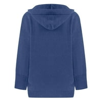 Cotonie Solid Color Jednosmjerna pletena kapuljača za žene Okrenite džepni džemper sa dugim rukavima,