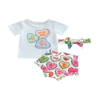 Lieramram Baby Girl Ljetna odjeća, mjeseci Majica kratkih rukava + šarene kratke hlače + trake za glavu