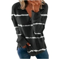 Vremenska ženska modna labava turtleneck print Zip dugih rukava vrhunska bluza, crna, xxl