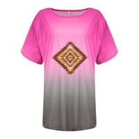 Košulje za žene Dame Labavi okrugli gradijent gradijent s kratkim rukavima Pink XXXXL