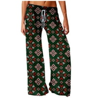 Hanas hlače modna ženska casual moda božićne tiskane labave udobne joge široke noge hlače zeleno m