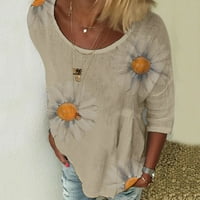 Žene Ležerne prilike plus veličine O-izrezane od ispisane od labave suncokretove tuničke košulje za bluzu kafe xxl