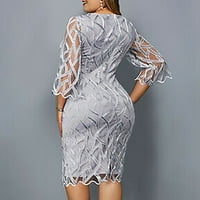 Plus size Ljetne haljine, midi haljine za žene okrugli vrat seksi mrežaste mreže dugih rukava srebrna