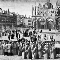 Bellini: Trg svetog Marka. N'Procession u St. Marku's Trgu. ' Detalj, ulje na platnu, Gentel Bellini,