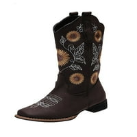 Welliumiy Womens Cowgirl Boots Mid Calf Western Boot vezene vintage cipele Radni komfor na otvorenom