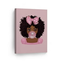 Smile Art Disile Twinpled slatka afrička djevojka ružičasta mjehurića guma platna zidna umjetnost ispis